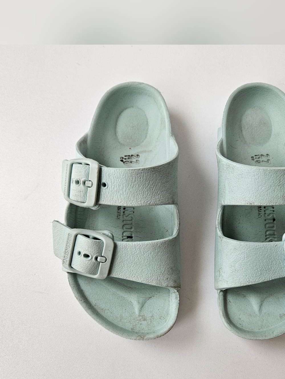 Birkenstock Arizona Eva Sandals Girls Size 10 Mint Buckle Slip On Summer